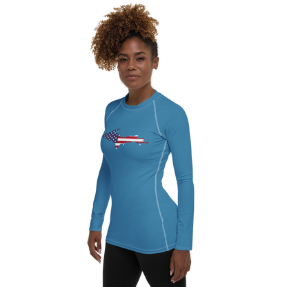 Michigan Upper Peninsula Rash Guard (w/ UP USA Flag) | Women's - Lake Michigan Blue