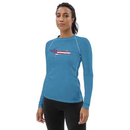 Michigan Upper Peninsula Rash Guard (w/ UP USA Flag) | Women's - Lake Michigan Blue