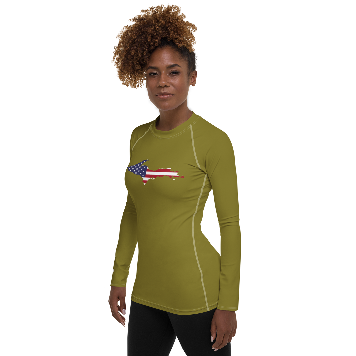 Michigan Upper Peninsula Rash Guard (w/ UP USA Flag) | Women's - Scrub Gold