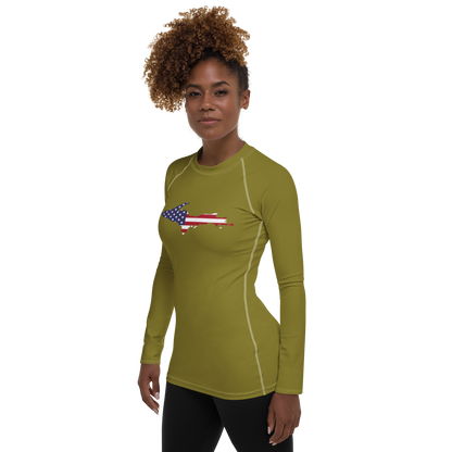 Michigan Upper Peninsula Rash Guard (w/ UP USA Flag) | Women's - Scrub Gold