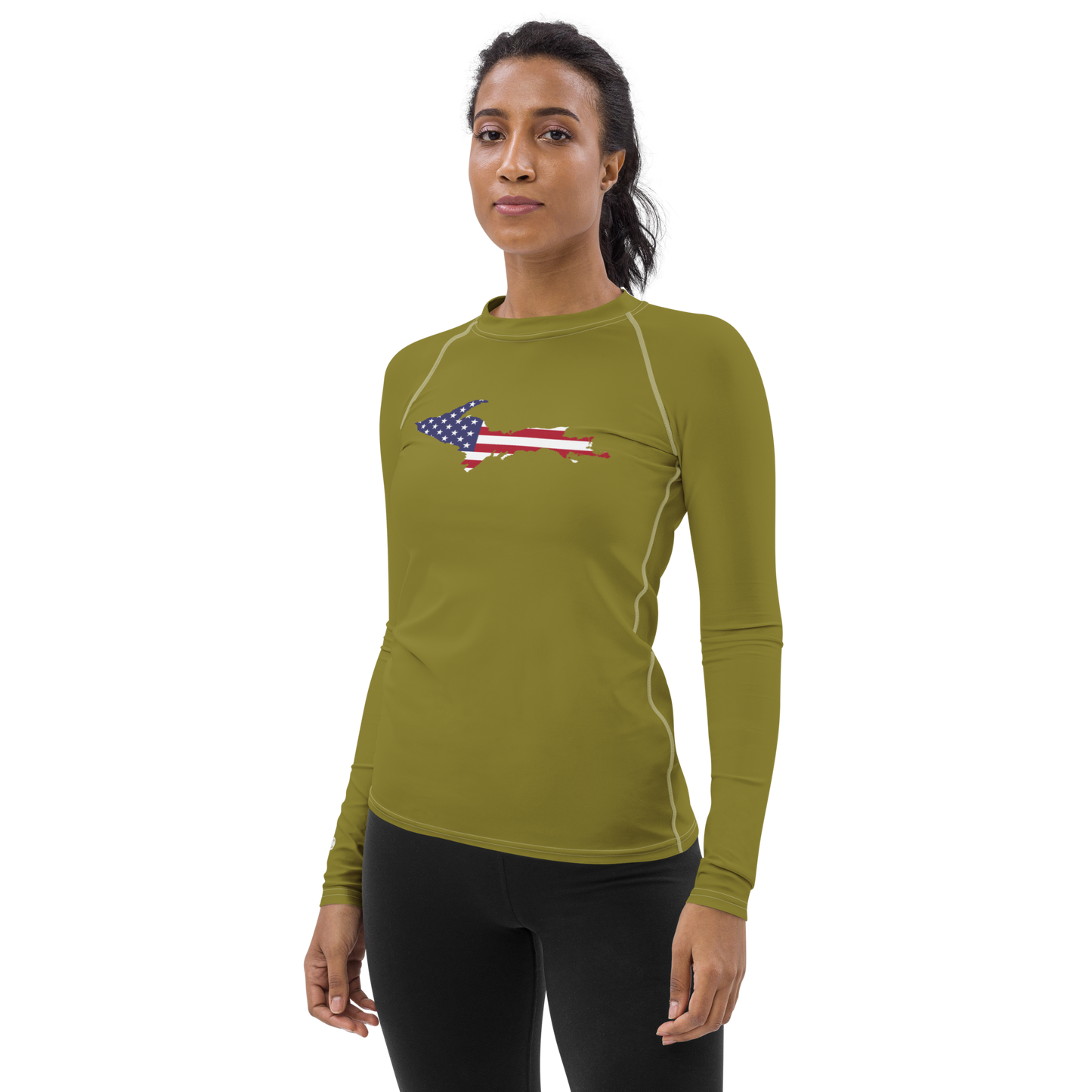 Michigan Upper Peninsula Rash Guard (w/ UP USA Flag) | Women's - Scrub Gold