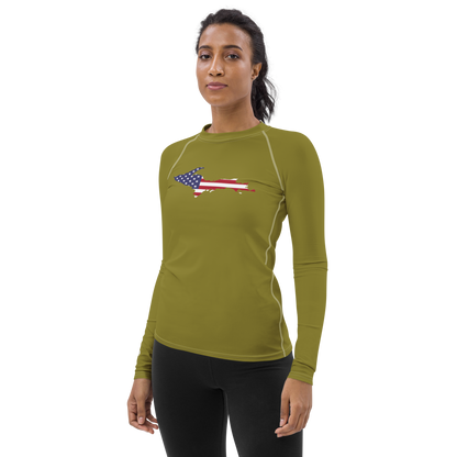 Michigan Upper Peninsula Rash Guard (w/ UP USA Flag) | Women's - Scrub Gold