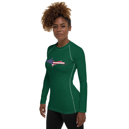 Michigan Upper Peninsula Rash Guard (w/ UP USA Flag) | Women's - Superior Green