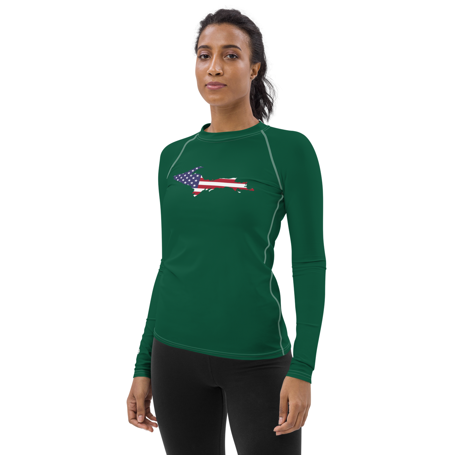 Michigan Upper Peninsula Rash Guard (w/ UP USA Flag) | Women's - Superior Green