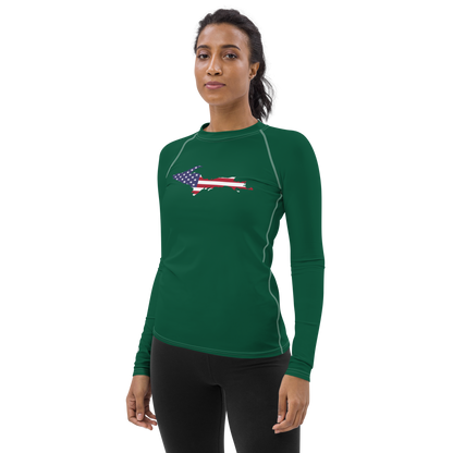 Michigan Upper Peninsula Rash Guard (w/ UP USA Flag) | Women's - Superior Green