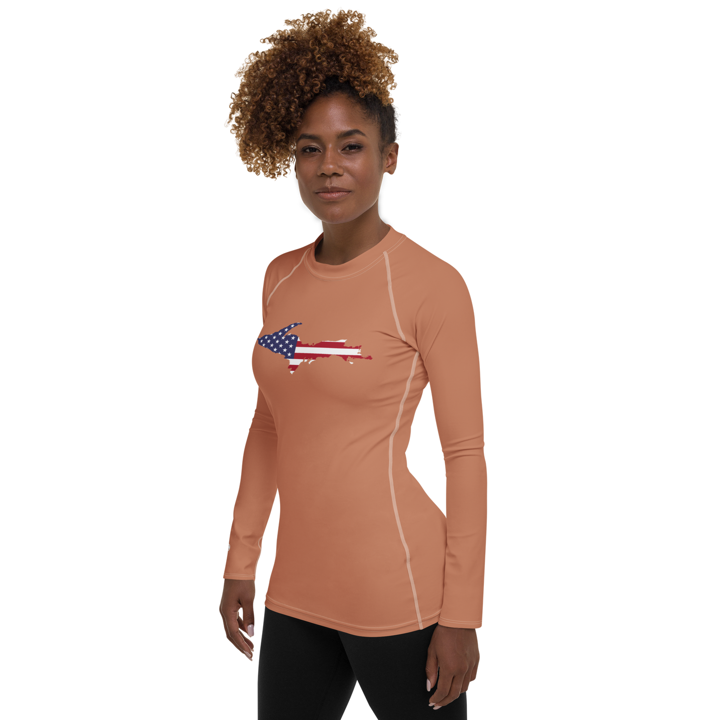 Michigan Upper Peninsula Rash Guard (w/ UP USA Flag) | Women's - Copper Color