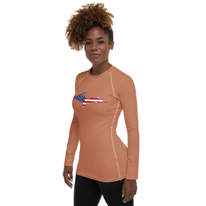 Michigan Upper Peninsula Rash Guard (w/ UP USA Flag) | Women's - Copper Color