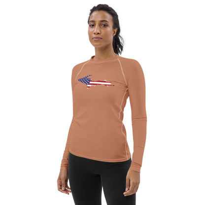 Michigan Upper Peninsula Rash Guard (w/ UP USA Flag) | Women's - Copper Color