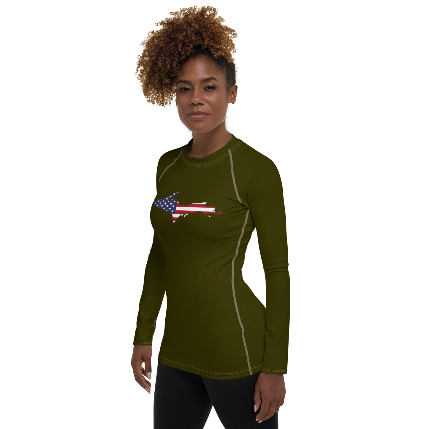 Michigan Upper Peninsula Rash Guard (w/ UP USA Flag) | Women's - Military Green