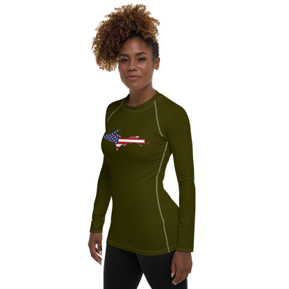 Michigan Upper Peninsula Rash Guard (w/ UP USA Flag) | Women's - Military Green