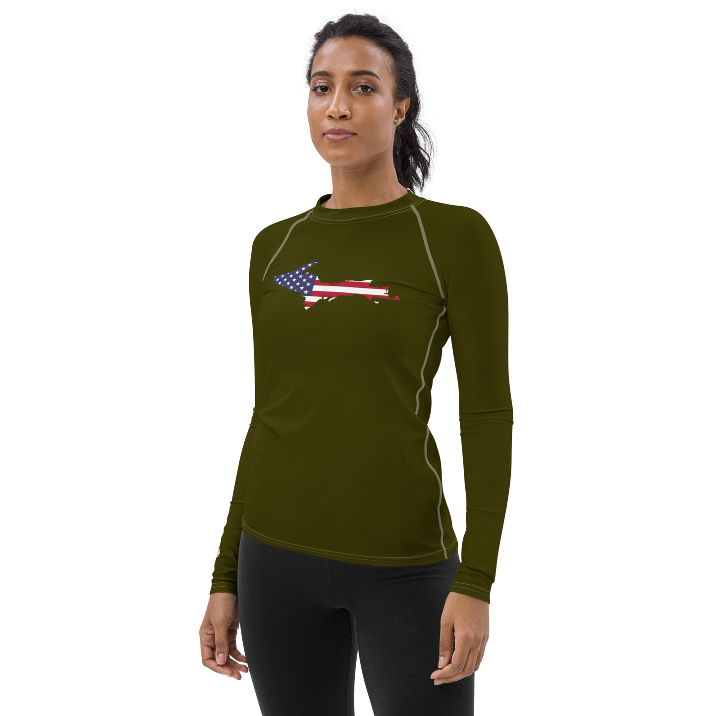 Michigan Upper Peninsula Rash Guard (w/ UP USA Flag) | Women's - Military Green