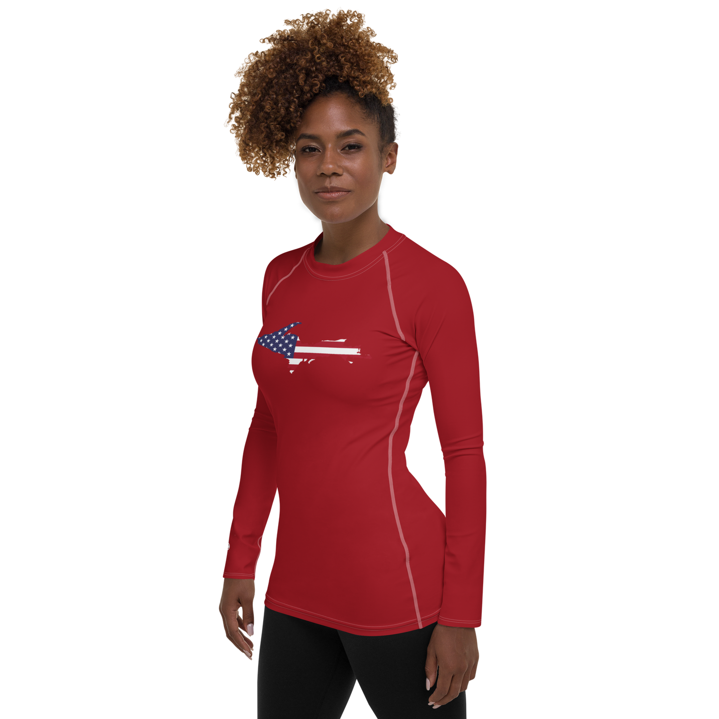 Michigan Upper Peninsula Rash Guard (w/ UP USA Flag) | Women's - Thimbleberry Red