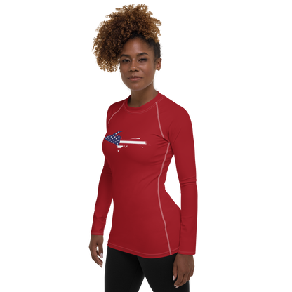 Michigan Upper Peninsula Rash Guard (w/ UP USA Flag) | Women's - Thimbleberry Red