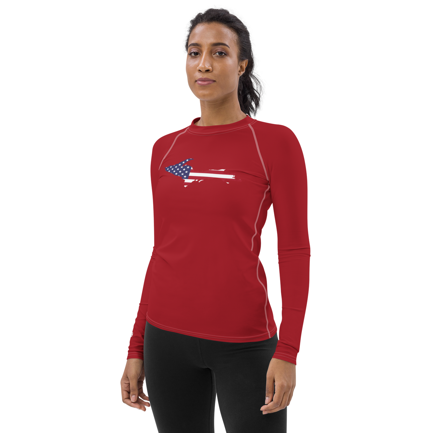 Michigan Upper Peninsula Rash Guard (w/ UP USA Flag) | Women's - Thimbleberry Red