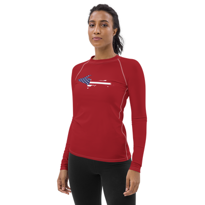 Michigan Upper Peninsula Rash Guard (w/ UP USA Flag) | Women's - Thimbleberry Red