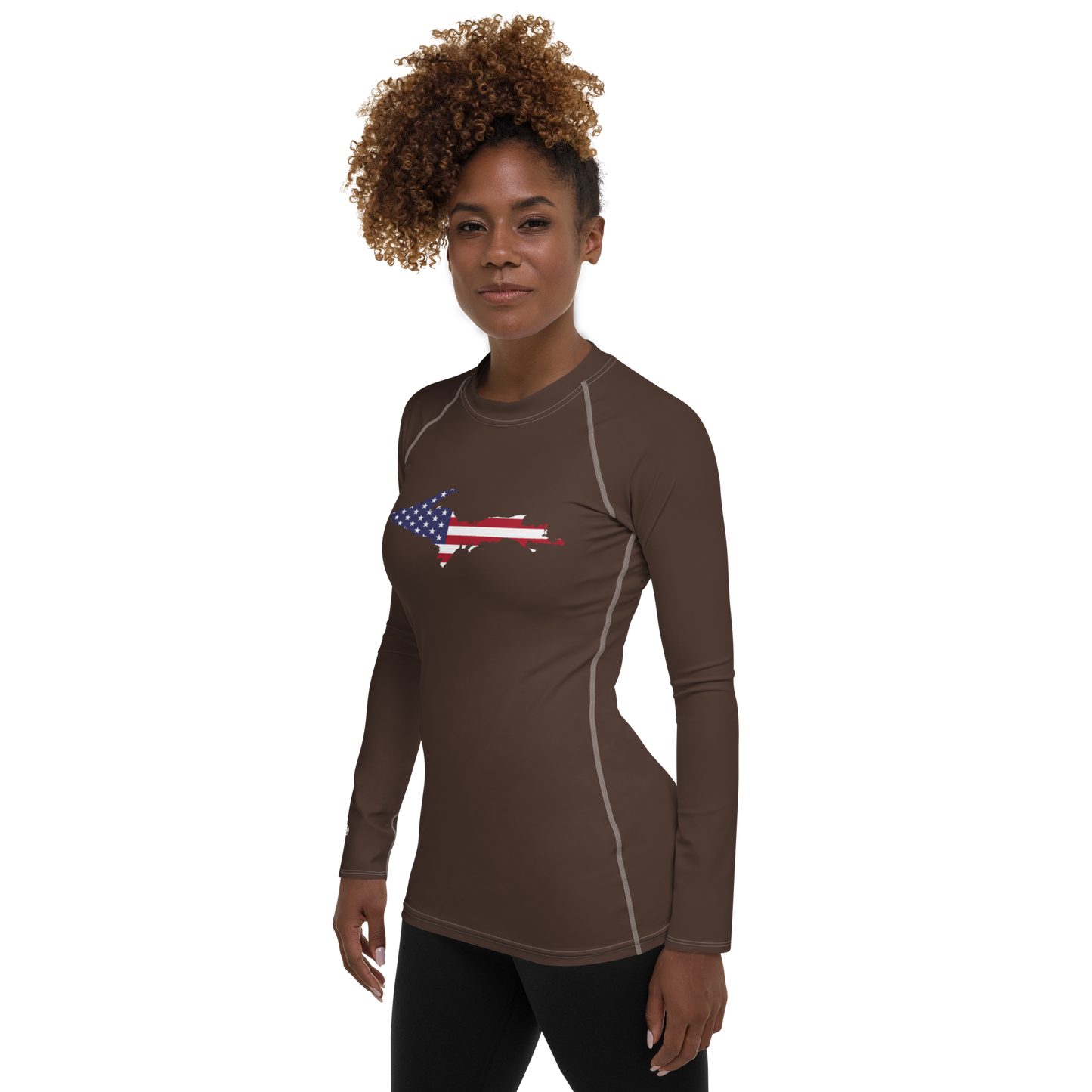 Michigan Upper Peninsula Rash Guard (w/ UP USA Flag) | Women's - Hickory Color