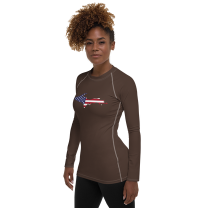 Michigan Upper Peninsula Rash Guard (w/ UP USA Flag) | Women's - Hickory Color