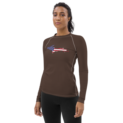 Michigan Upper Peninsula Rash Guard (w/ UP USA Flag) | Women's - Hickory Color