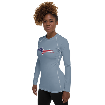 Michigan Upper Peninsula Rash Guard (w/ UP USA Flag) | Women's - B-24 Grey