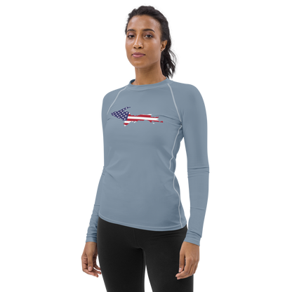 Michigan Upper Peninsula Rash Guard (w/ UP USA Flag) | Women's - B-24 Grey