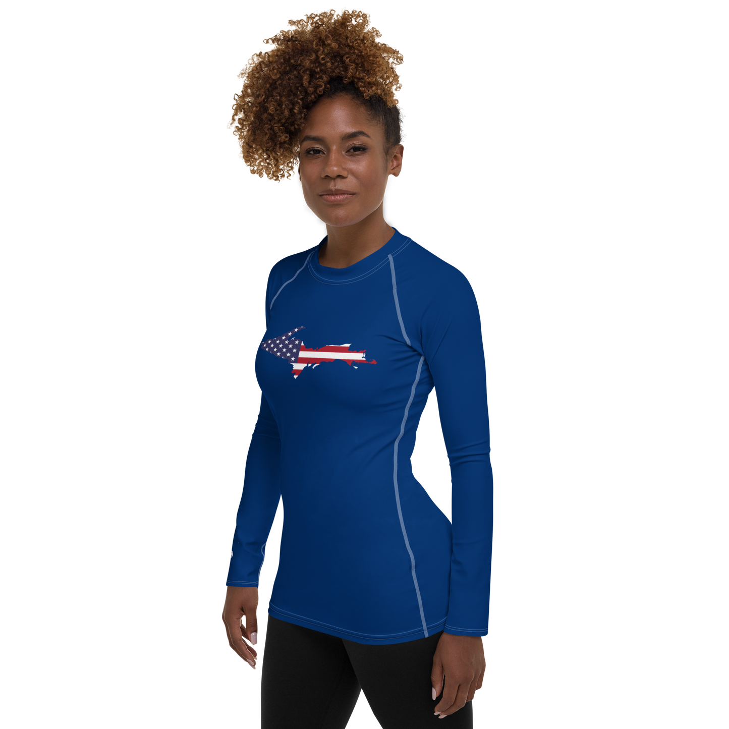 Michigan Upper Peninsula Rash Guard (w/ UP USA Flag) | Women's - Dearborn Blue