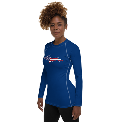 Michigan Upper Peninsula Rash Guard (w/ UP USA Flag) | Women's - Dearborn Blue