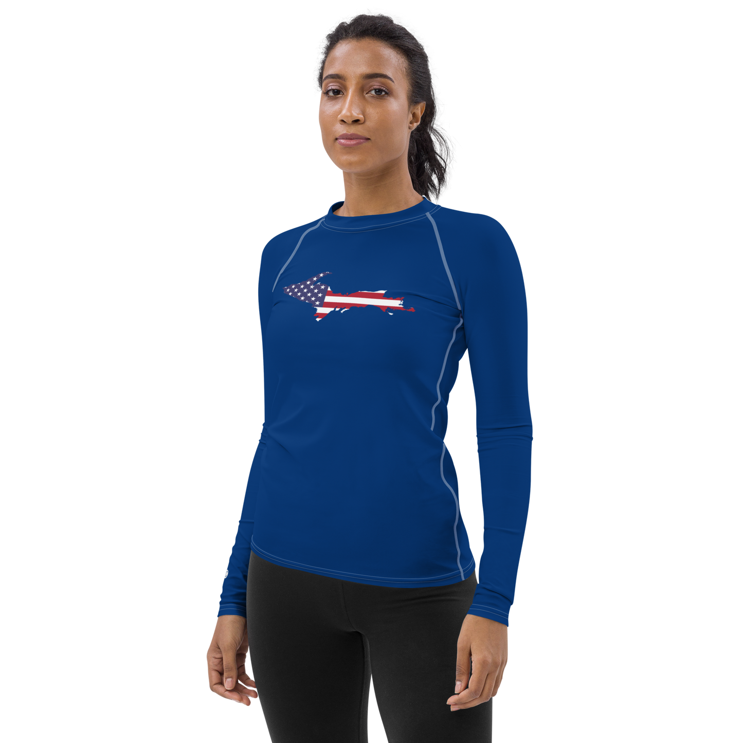 Michigan Upper Peninsula Rash Guard (w/ UP USA Flag) | Women's - Dearborn Blue