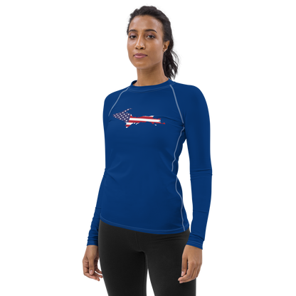 Michigan Upper Peninsula Rash Guard (w/ UP USA Flag) | Women's - Dearborn Blue