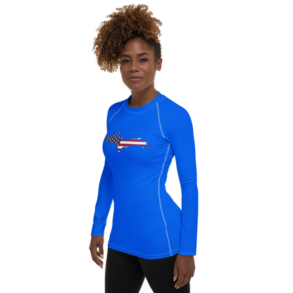 Michigan Upper Peninsula Rash Guard (w/ UP USA Flag) | Women's - Motor Town Blue