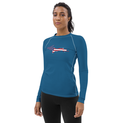 Michigan Upper Peninsula Rash Guard (w/ UP USA Flag) | Women's - Blueberry