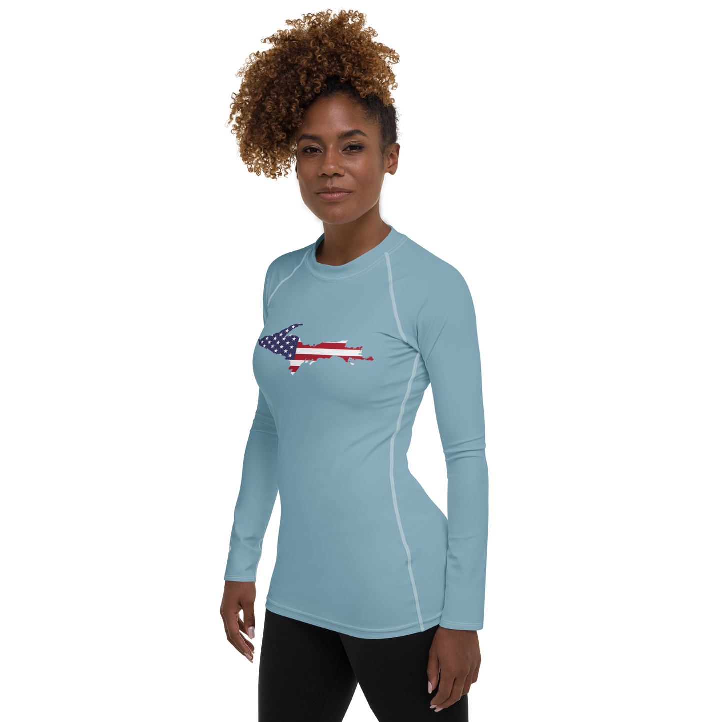 Michigan Upper Peninsula Rash Guard (w/ UP USA Flag) | Women's - Opal Blue