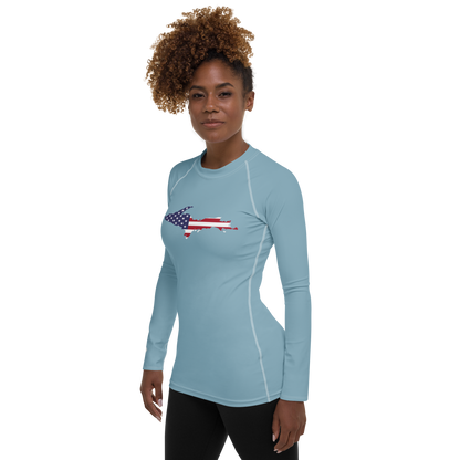 Michigan Upper Peninsula Rash Guard (w/ UP USA Flag) | Women's - Opal Blue