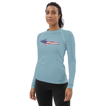 Michigan Upper Peninsula Rash Guard (w/ UP USA Flag) | Women's - Opal Blue