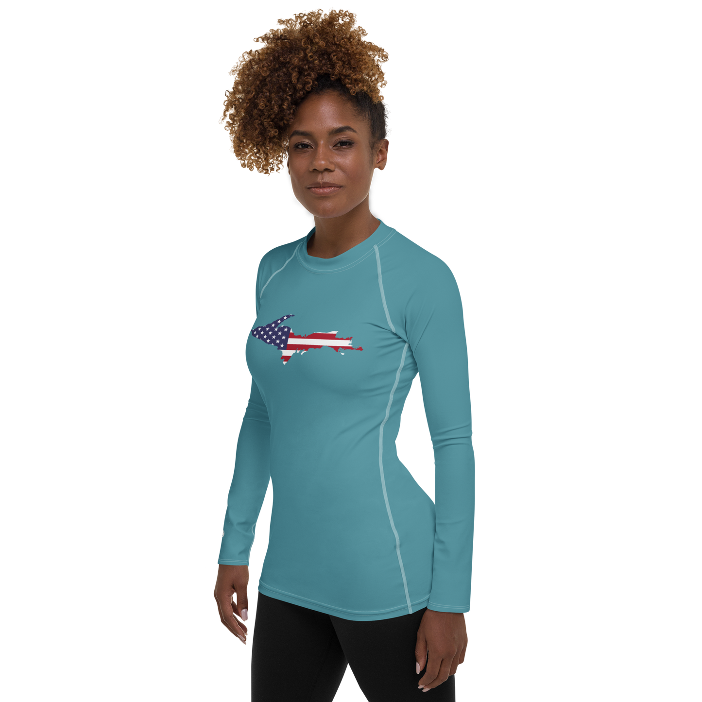 Michigan Upper Peninsula Rash Guard (w/ UP USA Flag) | Women's - Lake Huron Blue