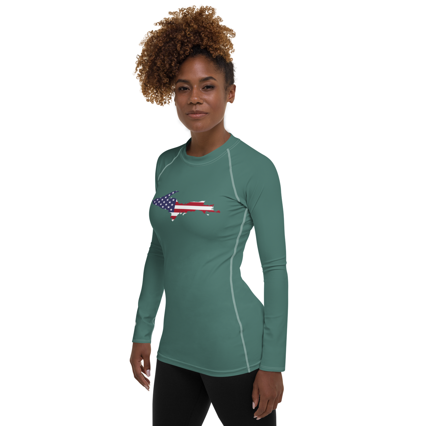 Michigan Upper Peninsula Rash Guard (w/ UP USA Flag) | Women's - Copper Green