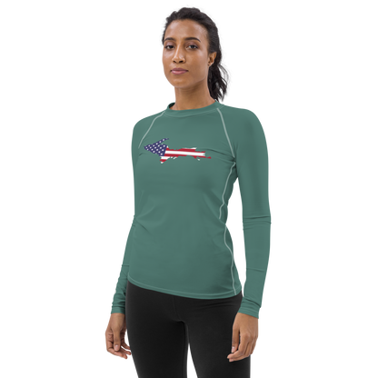 Michigan Upper Peninsula Rash Guard (w/ UP USA Flag) | Women's - Copper Green