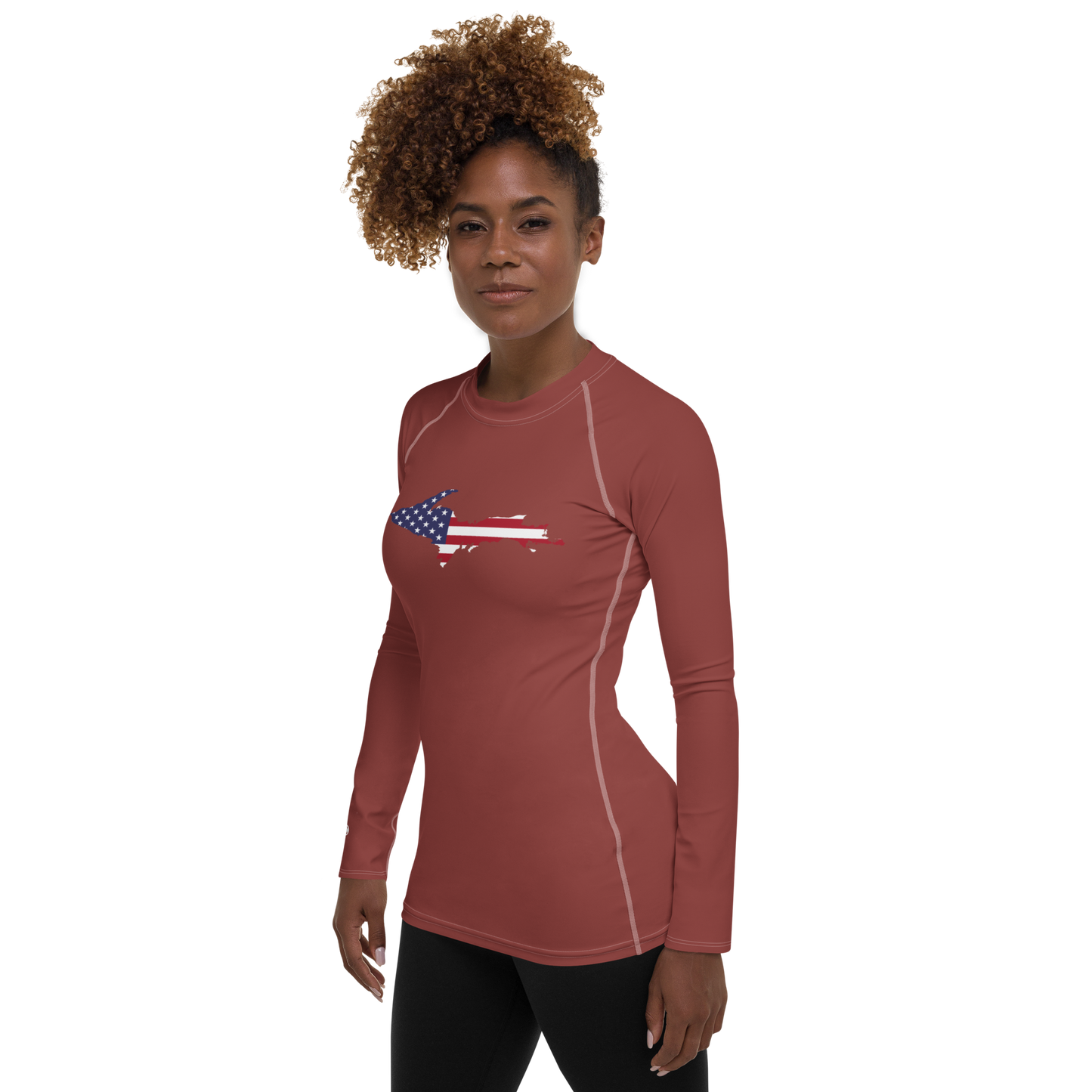 Michigan Upper Peninsula Rash Guard (w/ UP USA Flag) | Women's - Ore Dock Red