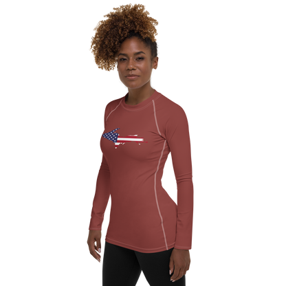 Michigan Upper Peninsula Rash Guard (w/ UP USA Flag) | Women's - Ore Dock Red