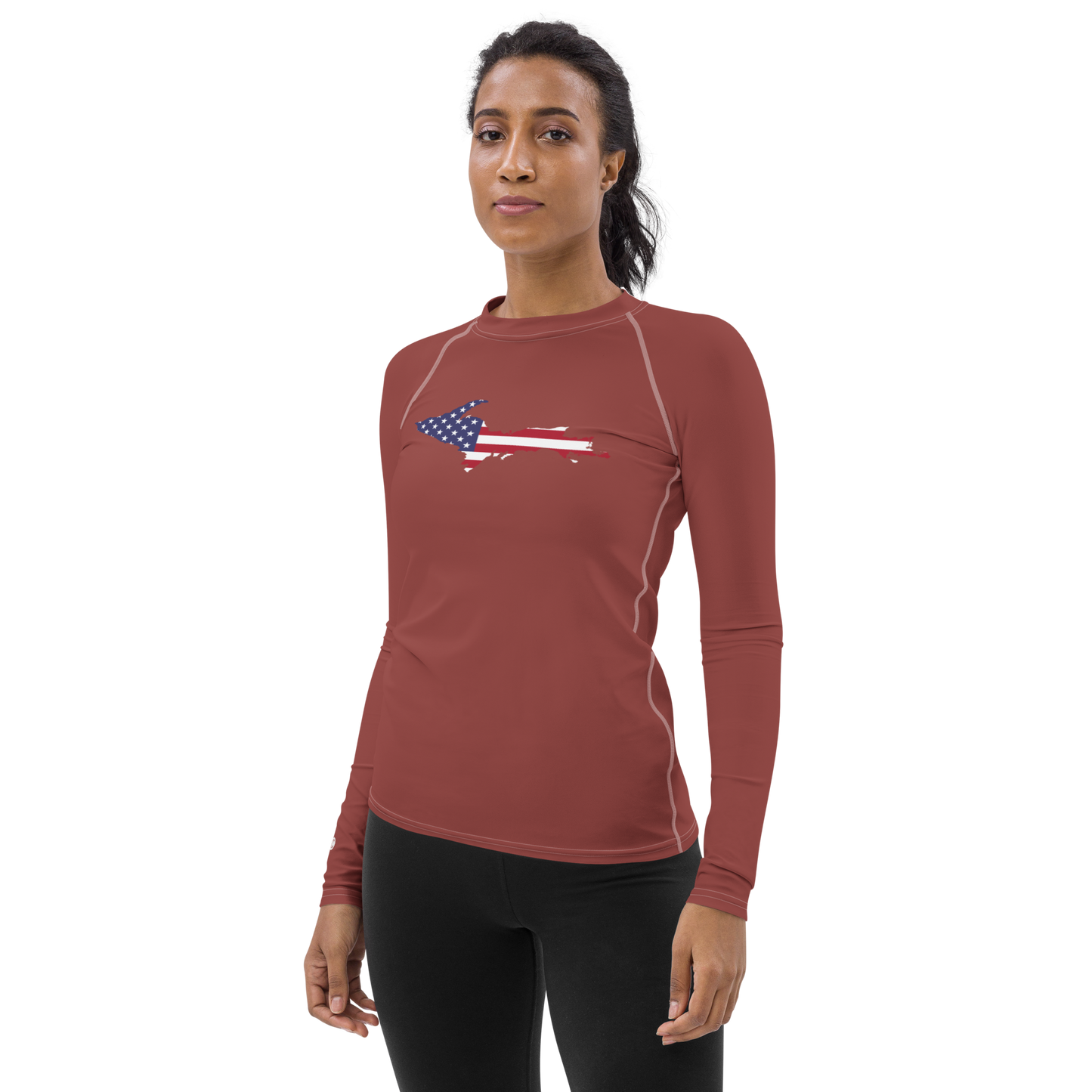 Michigan Upper Peninsula Rash Guard (w/ UP USA Flag) | Women's - Ore Dock Red