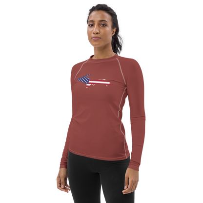 Michigan Upper Peninsula Rash Guard (w/ UP USA Flag) | Women's - Ore Dock Red