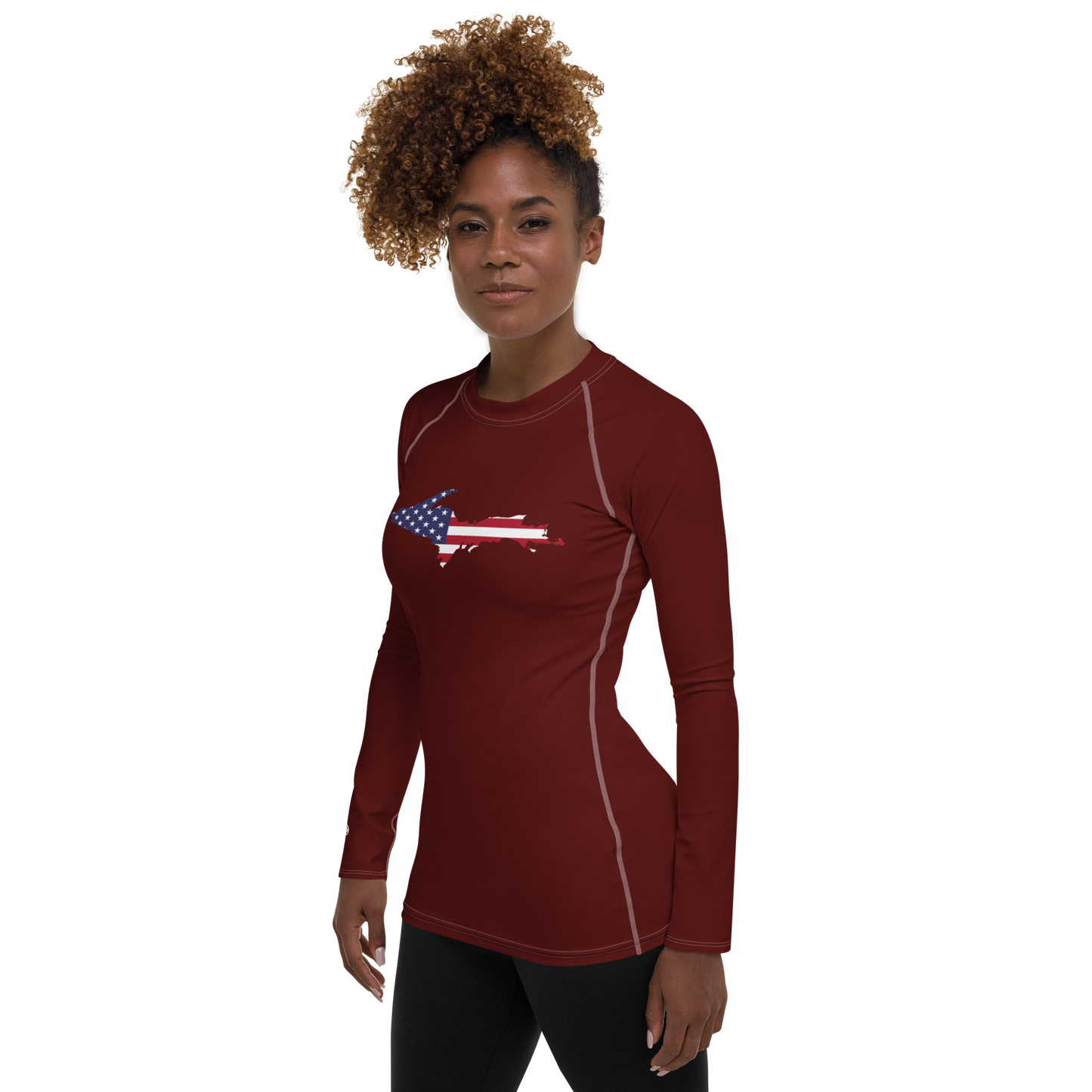 Michigan Upper Peninsula Rash Guard (w/ UP USA Flag) | Women's - Cherrywood Color