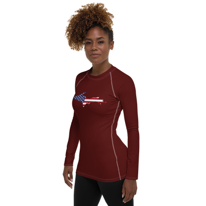 Michigan Upper Peninsula Rash Guard (w/ UP USA Flag) | Women's - Cherrywood Color