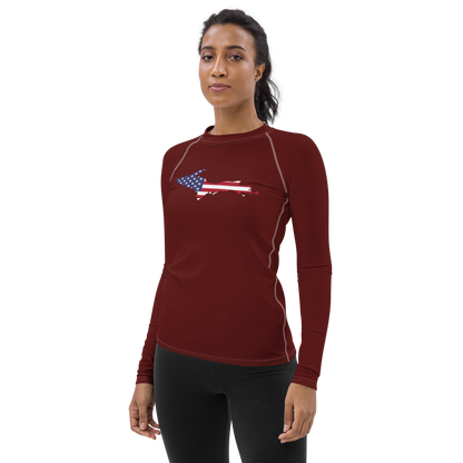 Michigan Upper Peninsula Rash Guard (w/ UP USA Flag) | Women's - Cherrywood Color