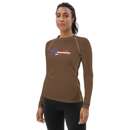 Michigan Upper Peninsula Rash Guard (w/ UP USA Flag) | Women's - Coffee Color