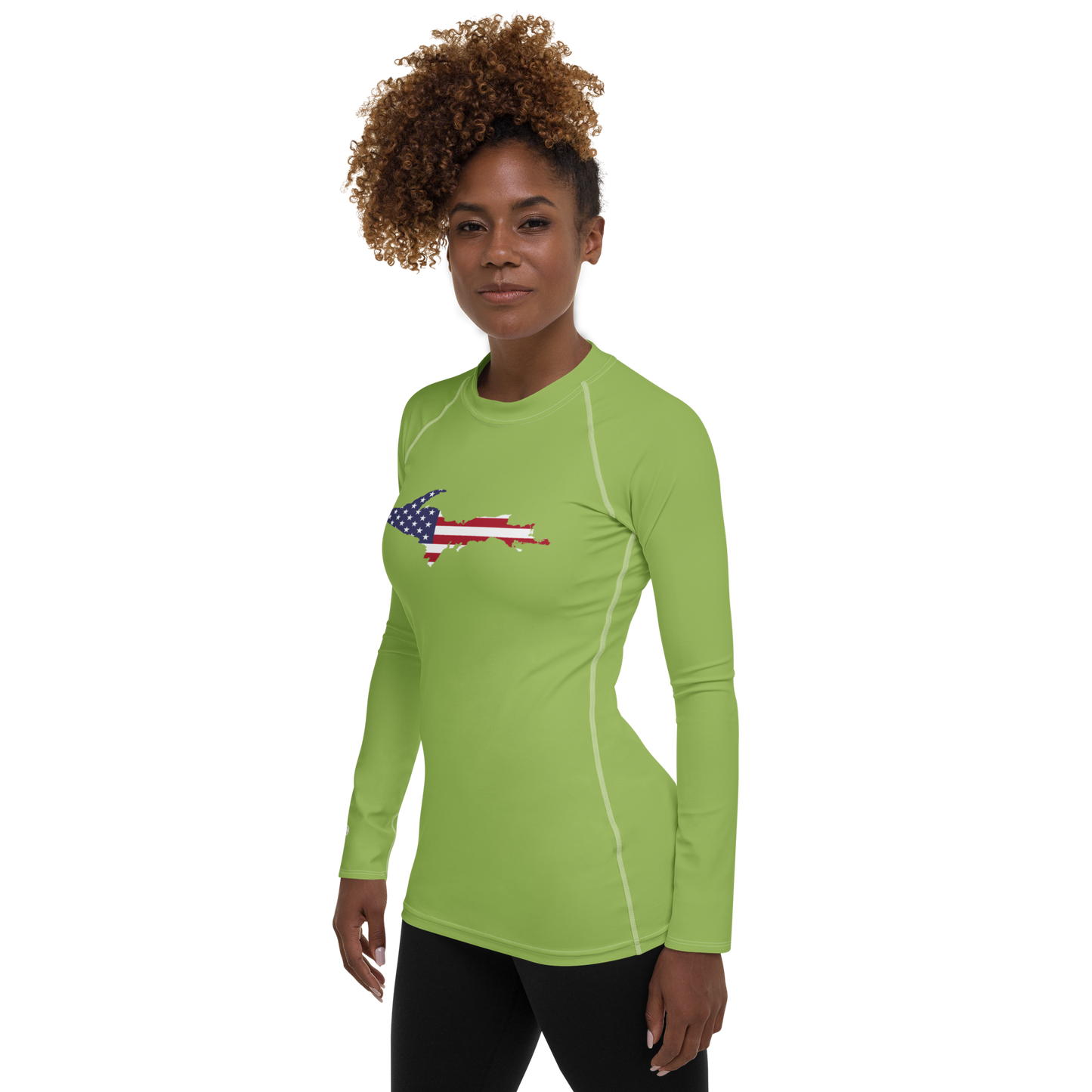 Michigan Upper Peninsula Rash Guard (w/ UP USA Flag) | Women's - Gooseberry Green