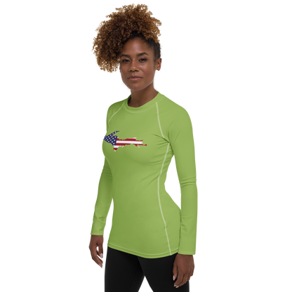 Michigan Upper Peninsula Rash Guard (w/ UP USA Flag) | Women's - Gooseberry Green