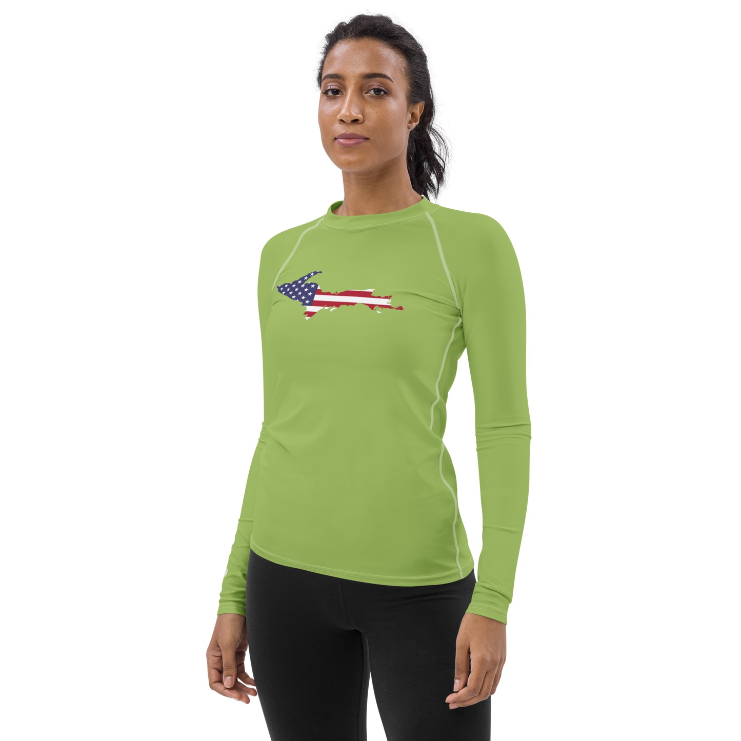 Michigan Upper Peninsula Rash Guard (w/ UP USA Flag) | Women's - Gooseberry Green