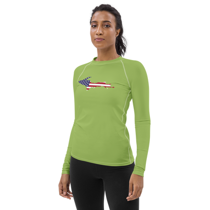 Michigan Upper Peninsula Rash Guard (w/ UP USA Flag) | Women's - Gooseberry Green