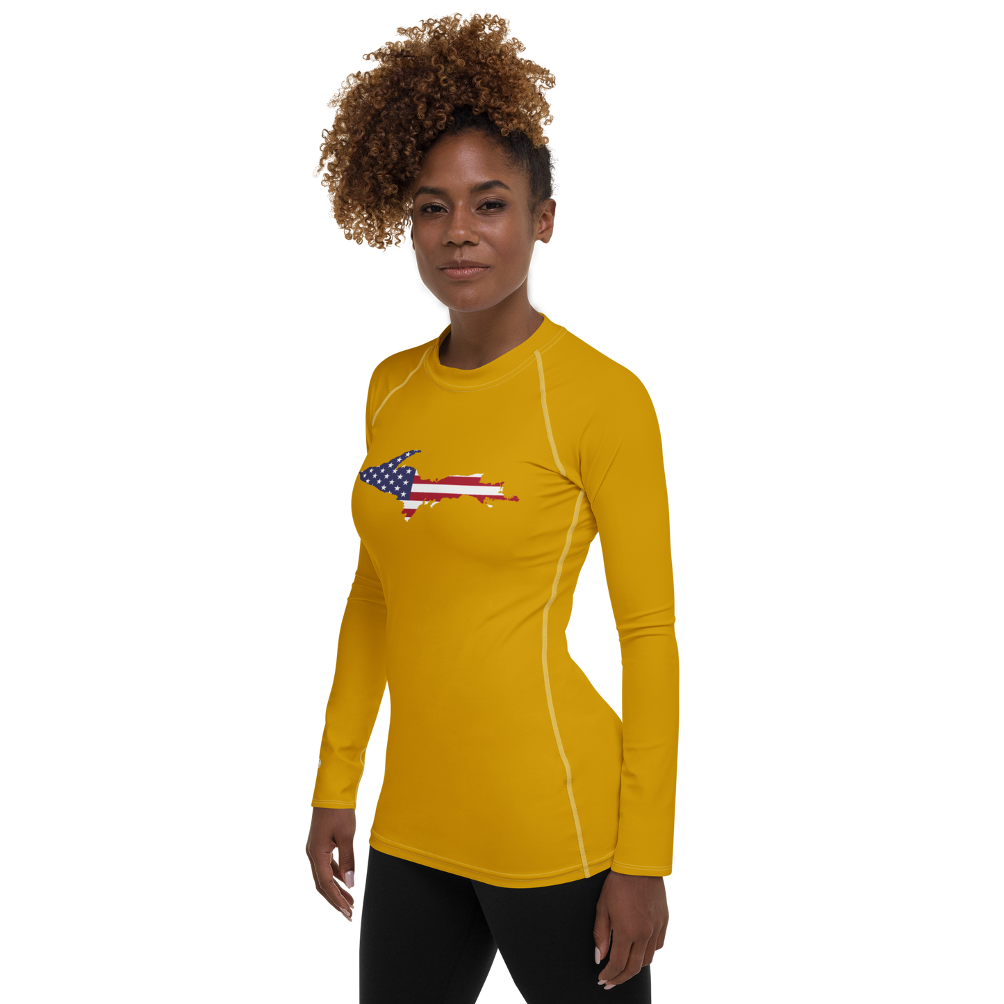 Michigan Upper Peninsula Rash Guard (w/ UP USA Flag) | Women's - Gold