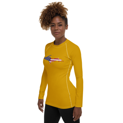 Michigan Upper Peninsula Rash Guard (w/ UP USA Flag) | Women's - Gold